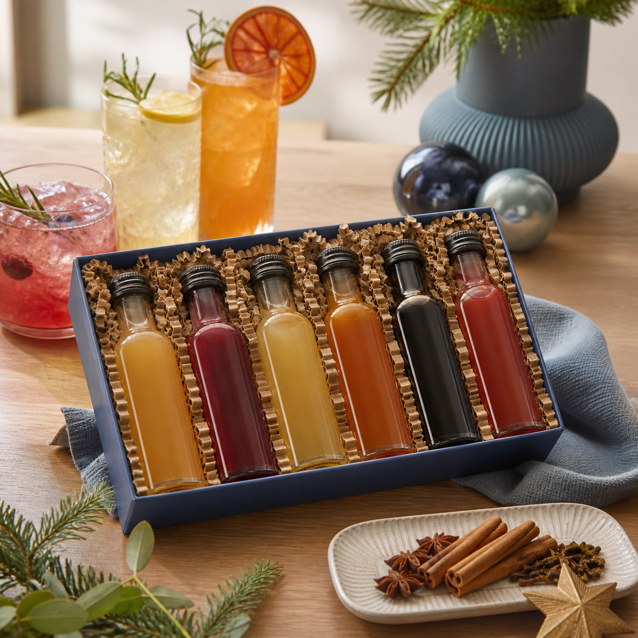 Siroopset om nieuwe drankjes te mixen · Kerst voor een vriend