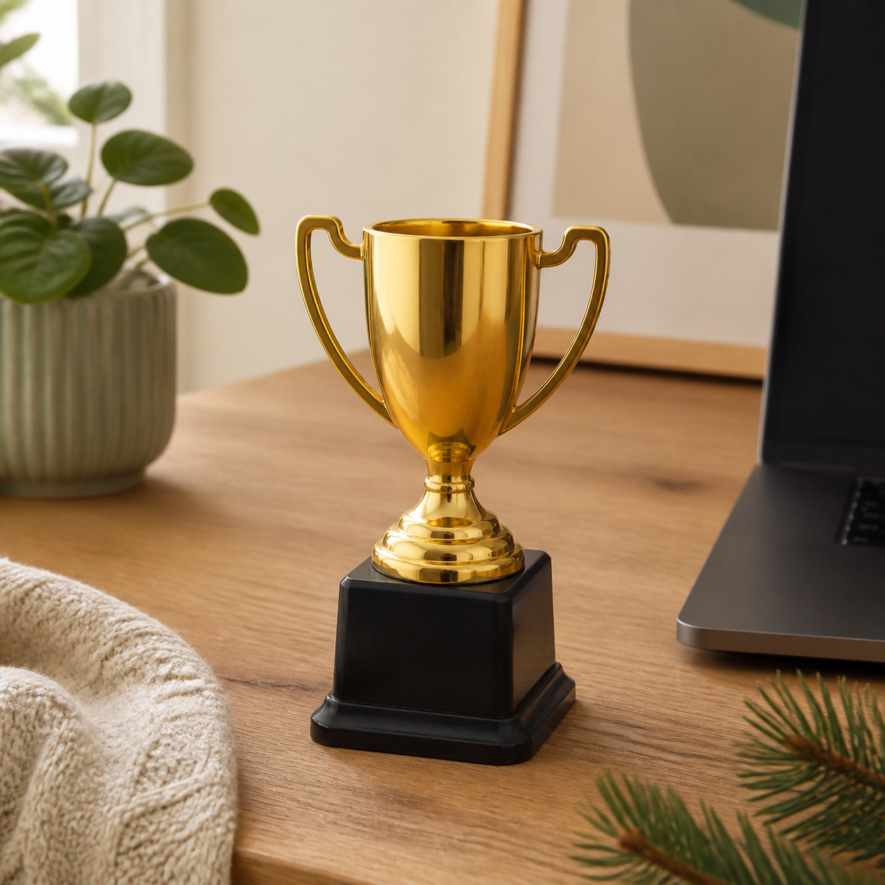 Mini trofee voor de thuiswerkplek · Kerst voor een collega