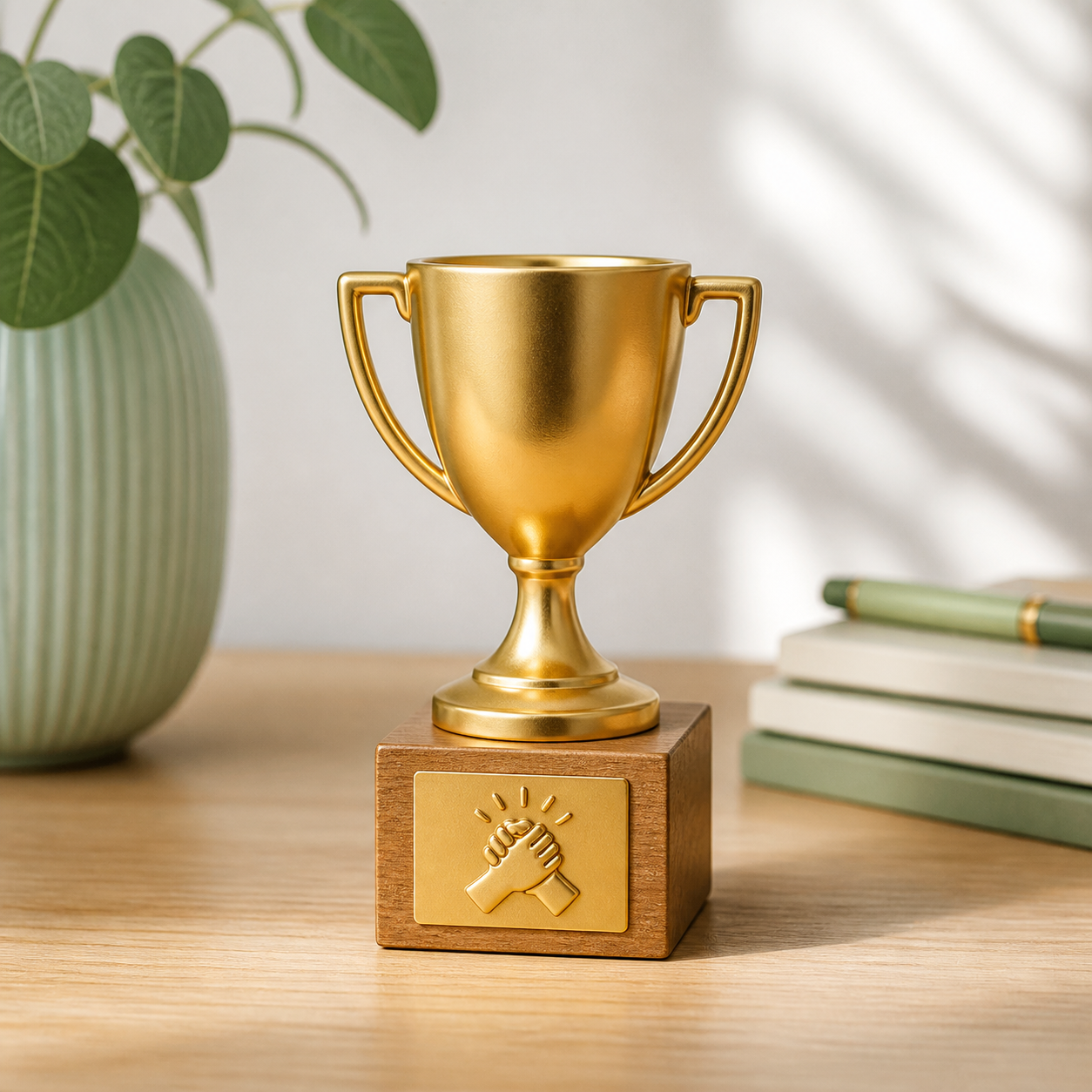 Mini trofee voor de behulpzame collega · Zomaar voor een collega