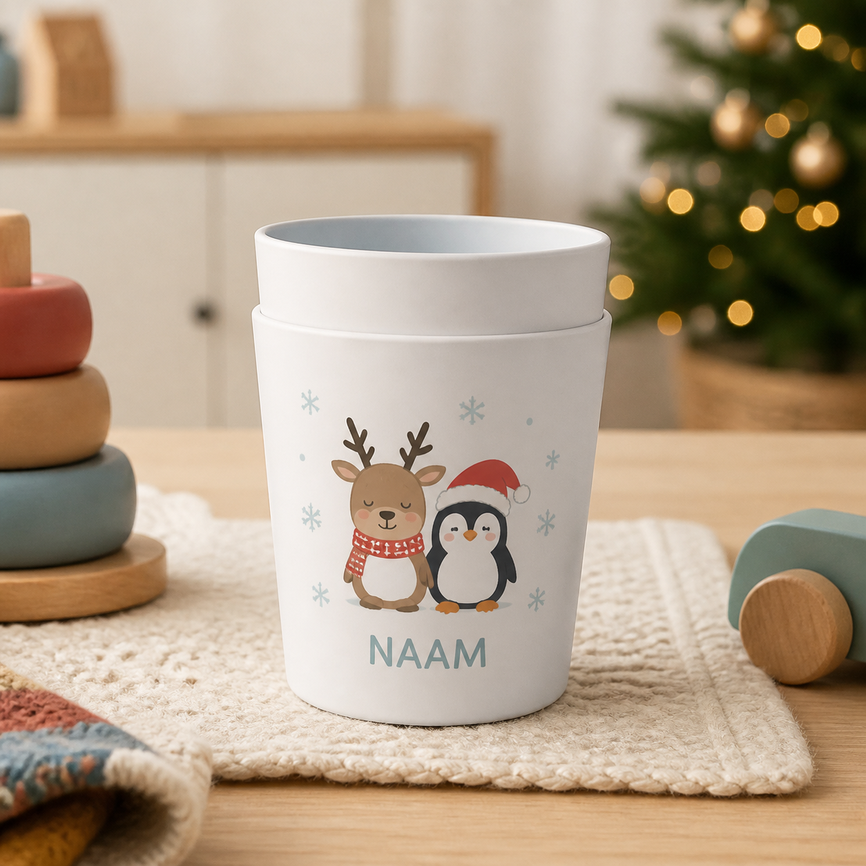 Stapelbeker met een persoonlijke opdruk · Kerst voor een kind